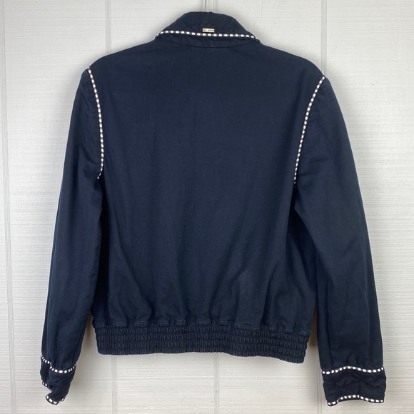 St. John Sport by Marie Gray Black Zip Up Bomber Jacket White Stitching Trim P - Picture 4 of 8